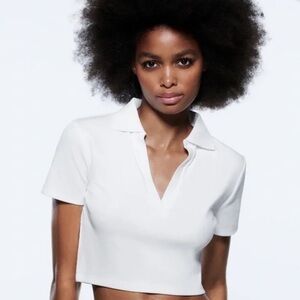 Zara Ribbed Polo Crop Top